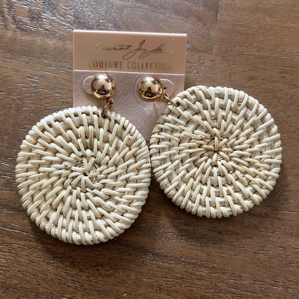 Kenneth Jay Lane Cream and Gold Woven Earrings
